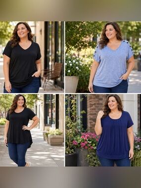 Set of Four Short Sleeve Tees- Black, Navy, Light Blue